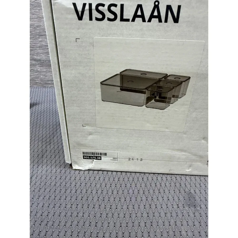 IKEA VISSLAAN VISSLAÅN Box With Lid Set Of 5 Gray 905.545.38 NEW